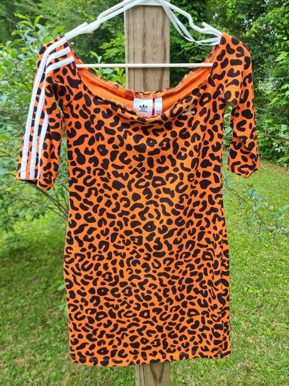 Adidas rich minis orange and black animal print dress size small